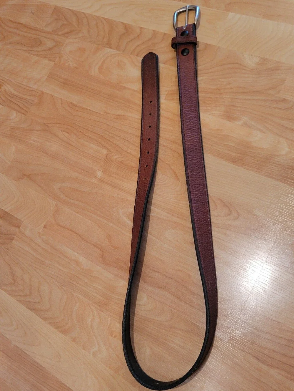 Duluth Trading Co Men's Bison Leather Belt Brown Silver Buckle Size 44